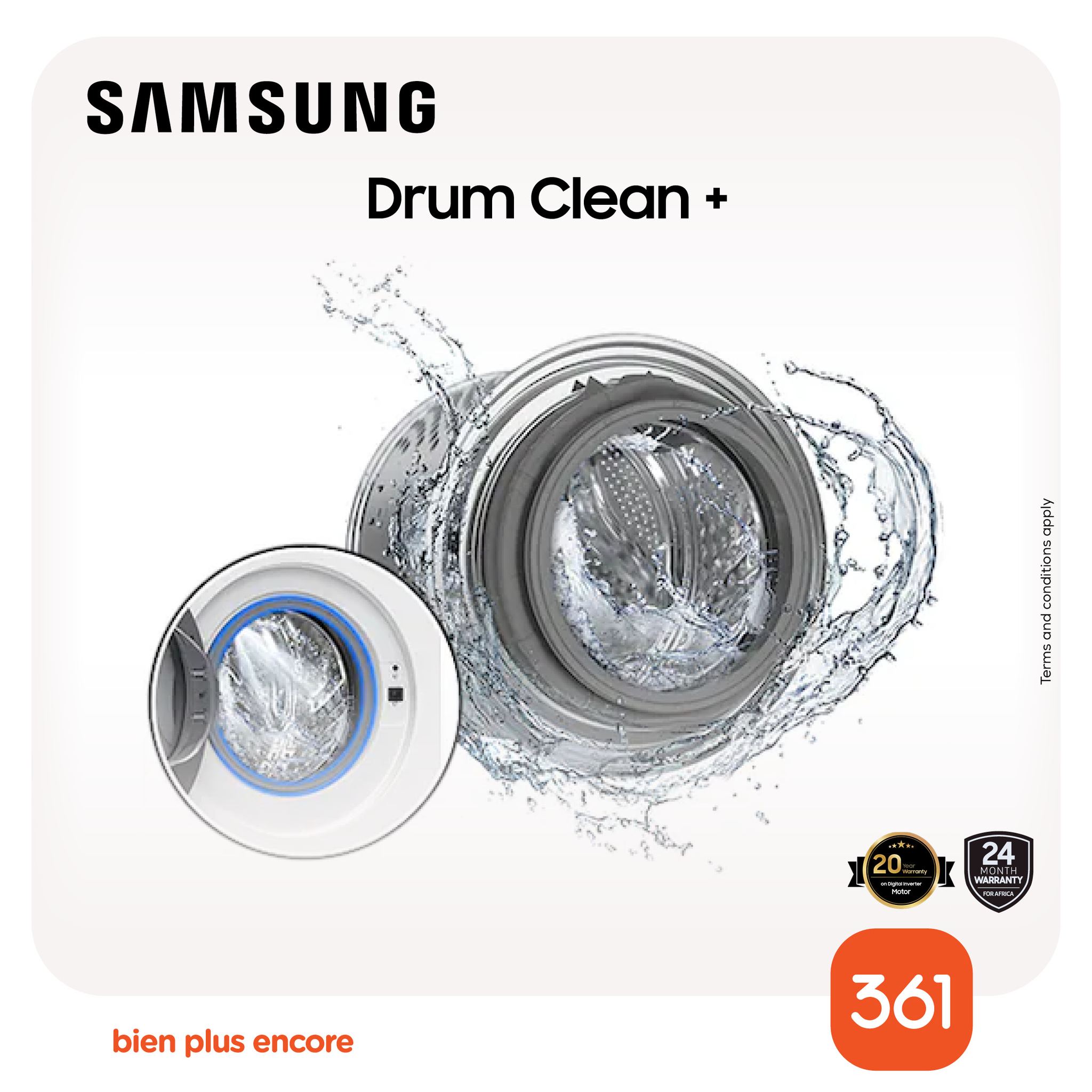 May be an image of ‎text that says "‎SAMSUNG Drum Clean لمر [20 20. 24 ASPLANTY bienplusencore bien plus encore 361‎"‎