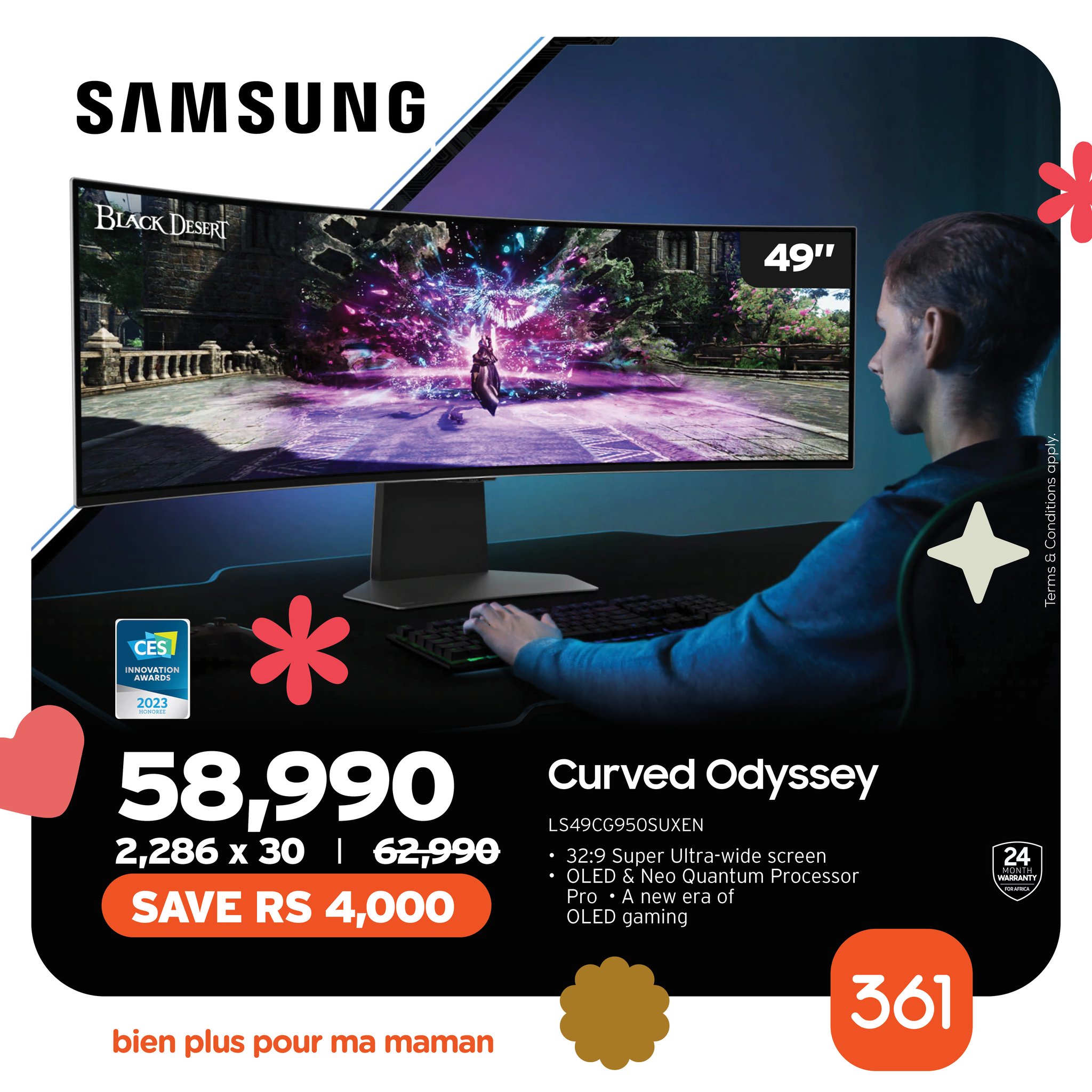 May be an image of ‎television and ‎text that says "‎SAMSUNG BLACK BLACKDESERI DESERT 49" CES GPADA 2023 2023 58,990 2,286 x 30 62,990 SAVE RS 4,000 Curved Odyssey LS49CG95OSUXEN 32:9 2:9SuperUltra-widescrecn 2:9SuperUltra Super itra wide 5en OLE...