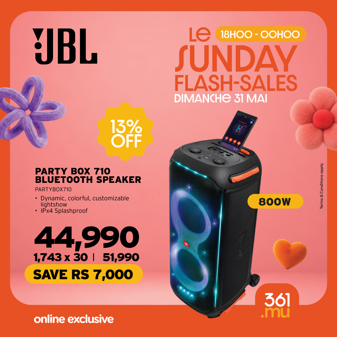May be an image of speaker and text that says "Le 18HOO- 18HOO-OOH0O OOHOO SUNDAY FLASH-SALES SALES DIMANCHE 31 MAI 13% OFF JBL 光 PARTY Box PARTYB0X710 710 BLUETOOTH SPEAKER PARTYBOX710 Dynamic, colorful,customizable colorful, customizable lightshow ...