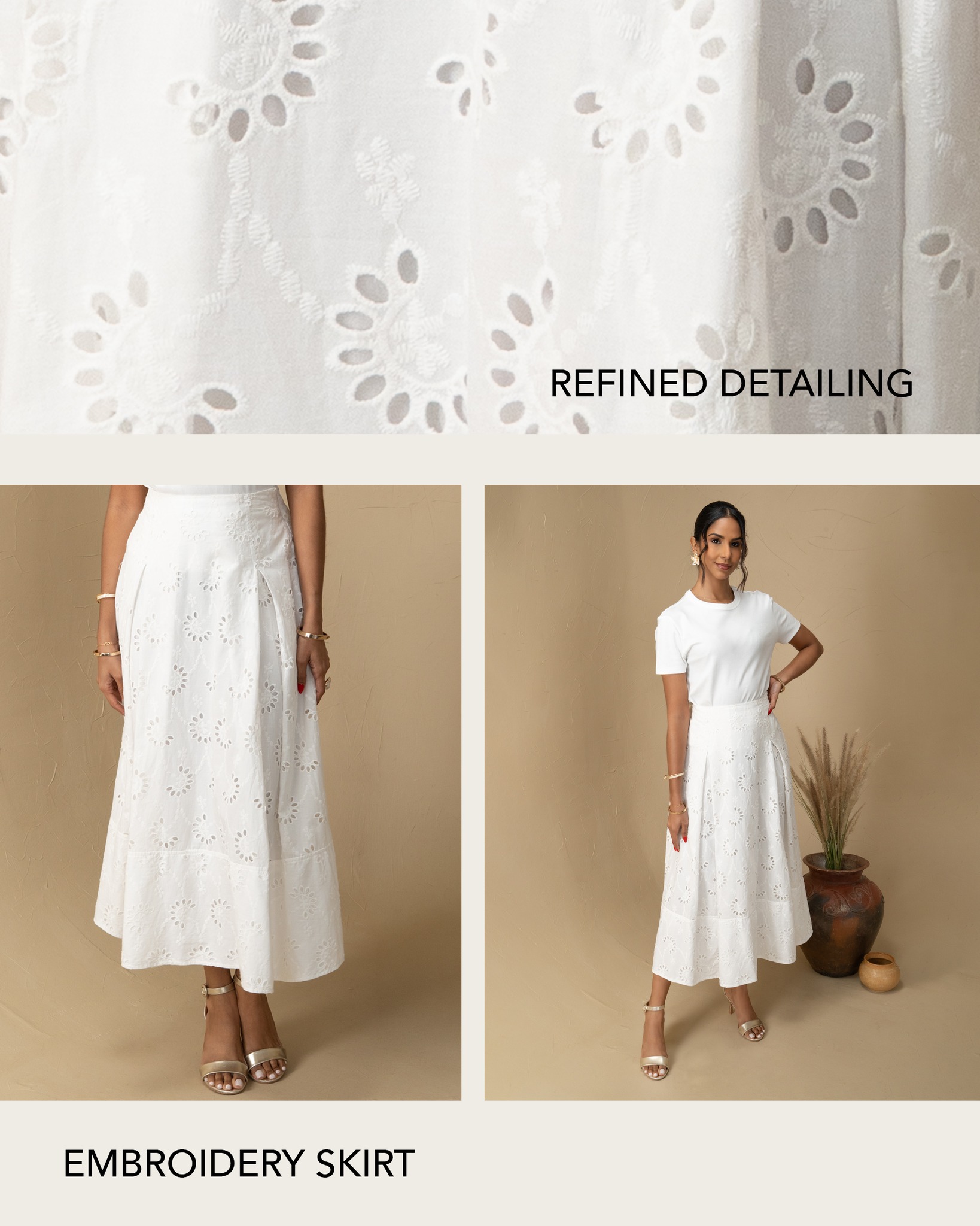 May be an image of text that says "REFINED REFINEDDETAILING DETAILING EMBROIDERY SKIRT"