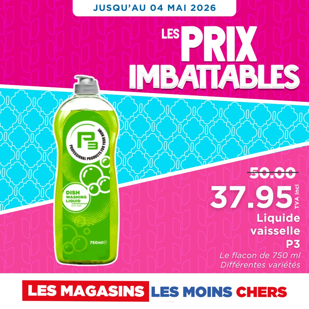 May be an image of hair product and text that says "2 ង៉ន់ីនងើ JUSQU'AU 04 MAI 2026 LES PRIX r PRODUCTS109 B8 แคม. MOFESSIGNAL PRODUCTS DISH WASHING TOTON LIQUID 一 750mle 50.00 37.95 ١ TIA Liquide vaisselle P3 Le flacon de 750 ...