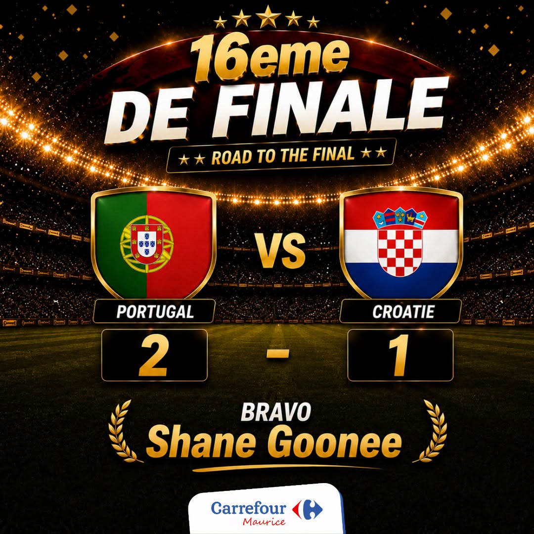 May be an image of American football and text that says "大文 16eme DE FINALE 大 大 ROAD ROADTOTHEFINA FINAL TO VS PORTUGAL 2 CROATIE 1 BRAVO Shane Goonee Carrefour Maurice"