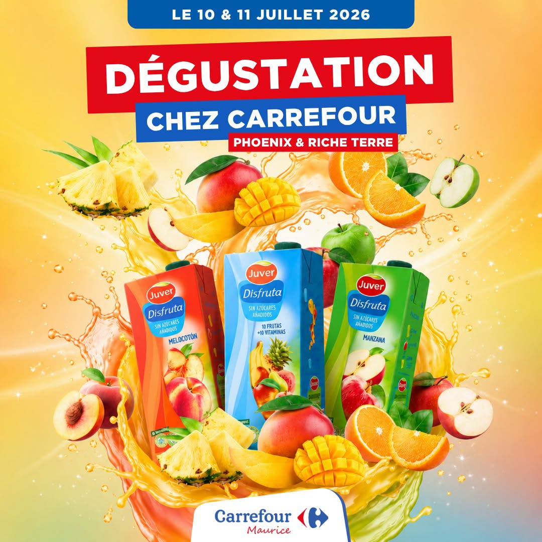 May be an image of text that says "LE 10 & 11 JUILLET 2026 DÉGUSTATION CHEZ CARREFOUR PHOENIX PHOENIX&RICHETERRE & RICHE TERRE Juver Disfruta Juver Disfruta MAADOYS WELOCOTON #SADIDOS SADURES +0WTAMENAS +OVLAMESAS SFRUTAS Juver ver Disfruta AANINT INA...