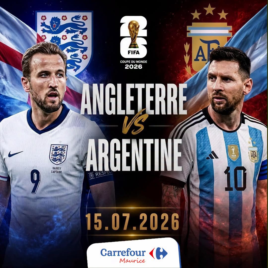 May be an image of text that says "FIFA COUDUMONDE COUPE MONDE 2026 AR ANGLE ANGLETERRE 一だ MAPRLY APTAHI 9 ARGENTINE 風 10 15. 15.07.2026 Carrefour Maurice"