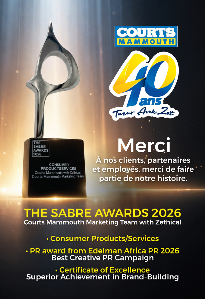 May be an image of text that says "COURTS MAMMOUTH 4O ans ans Turur Arck 20t SABRE AWARDS 2026 CONSUMER PRODUCTSERVICES CourtsMammouthMarkoting Merci À nos clients, partenaires et employés, merci de faire partie de notre histoire. THE SABRE AWARDS 20...