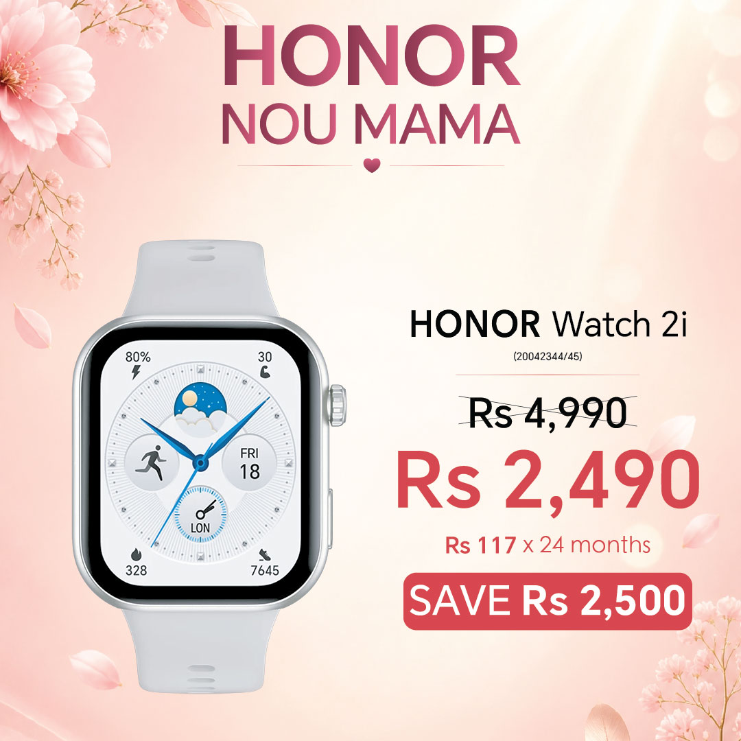 May be an image of wrist watch and text that says "HONOR NOU MAMA 80% 十.・三 30 6 HONOR Watch 2i (20042344/45) FRI 18 KTpaeoo o LON 328 & X 7645 Rs s4,990 Rs 2,490 Rs 117 117x24months x 24 months SAVE SAVERs2, Rs 2,500"