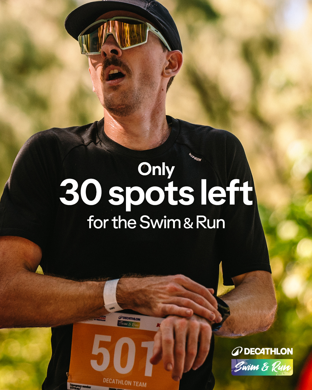 May be an image of swimming and text that says "APRUN Only 30 spots left for the Swim & Run 501D 50 DECATHLON Swim & Run DECATHLON ECATHLONTEAM TEAM"