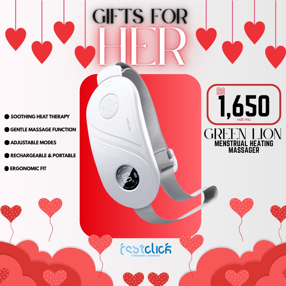 May be an image of hairdryer and text that says "GIFTS TS FOR I HER SOOTHING HEAT THERAPY GENTLE MASSAGE FUNCTION UTe ADJUSTABLE MODES RECHARGEABLE RECHARGEABLE&PORTABLE PORTABLE ERGONOMIC RS 1,650 vat inc GREEN LION MENSTRUAL HEATING MASSAGER ค Comp...