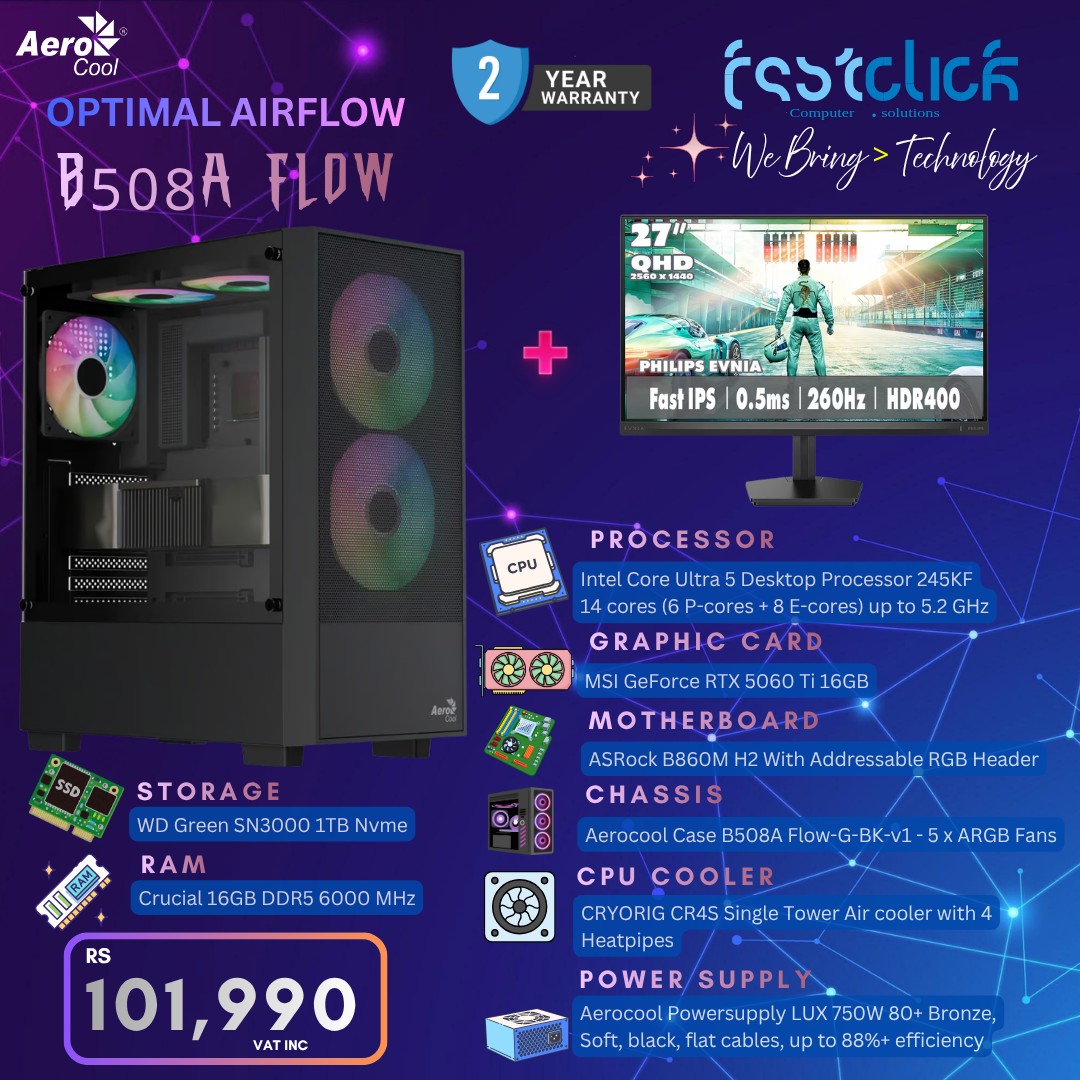 May be an image of text that says "Aero Cool OPTIMAL AIRFLOW B508A FLDW 2 YEAR WARRANTY คิ We Bring> Tehnolegy ２7ー QHD 3HGXMAD የጽልልቀርርታርያ፡፡ PHILIPS EVNIA FastIPS IPS 0.5ms 260Hz HDR400 2999999993 CPU PROCESSOR 5Desktop P...