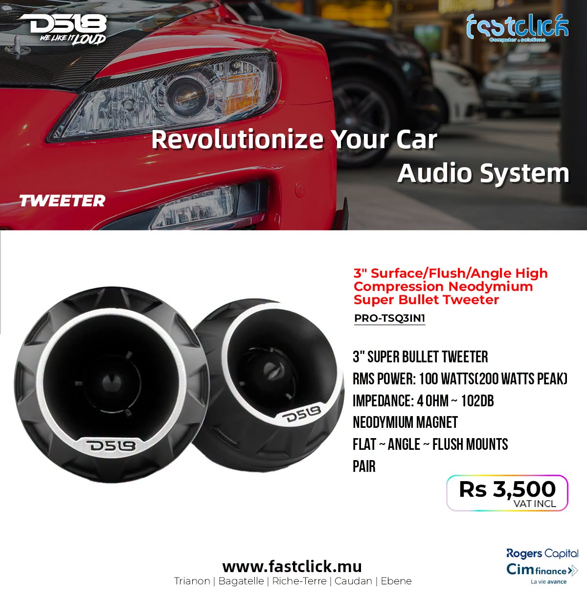 May be an image of ‎car, speaker and ‎text that says "‎D518 WT LKEITLOUD LJKT ว Cempulor eotuene TWEETER RevolutionizeYourCa Revolutionize Your Car Audio System 3" Surface/Flush/Angle High Compression Neodymium Super Bullet Tweeter PRO-TSQ3IN1 ...