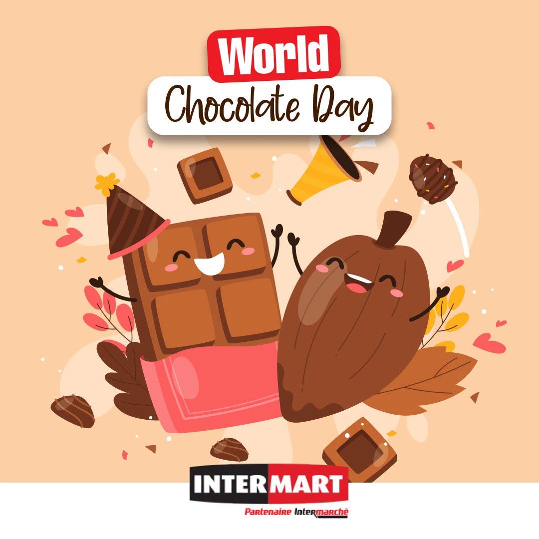 May be an image of chocolate bar and text that says "World Chocolate Day INTERMART INTER MART PartenaiRe Intermarché"