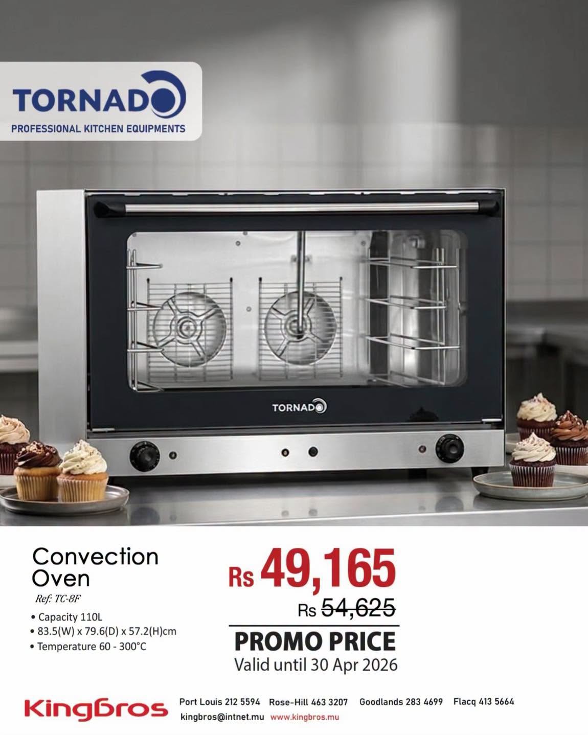 May be an image of water heater and text that says "TORNADO PROFESSIONAL PROFESSIONALKITCHENEQUIPMEN KITCHEN EQUIPMENTS TORNADO Convection Oven Ref TC-8F Capacity 110L ·83.5(W)x79.6(D)x57.2(H)cm 79.6(D) 83.5(W)x7 57.2(H)cm Temperature 60 300°C Rs 49,...