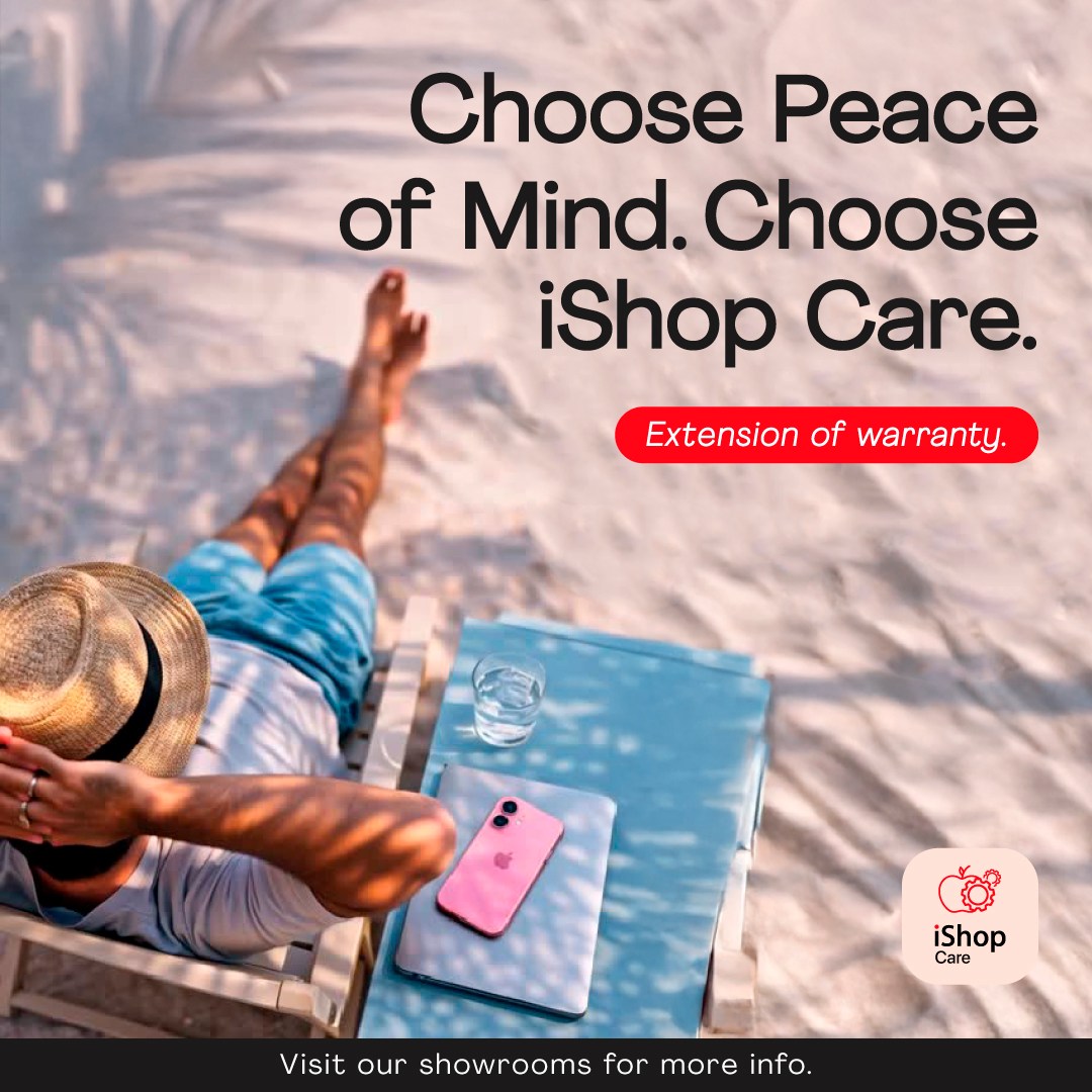 May be an image of text that says "Choose Peace of Mind. Choose iShop Care. Extension of warranty. iShop Care Visit our showrooms for more info."