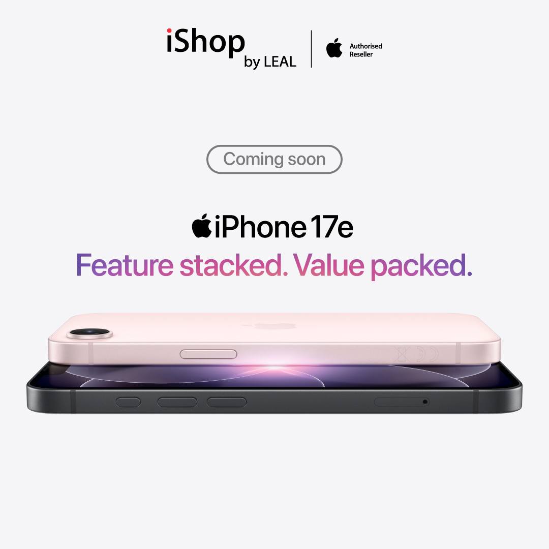May be an image of phone and text that says "iShop by LEAL Authorised Authorised Reseler Coming soon iPhone iPhone17e 17e Feature -eaturestacked.Valuepacked. stacked. Value packed."