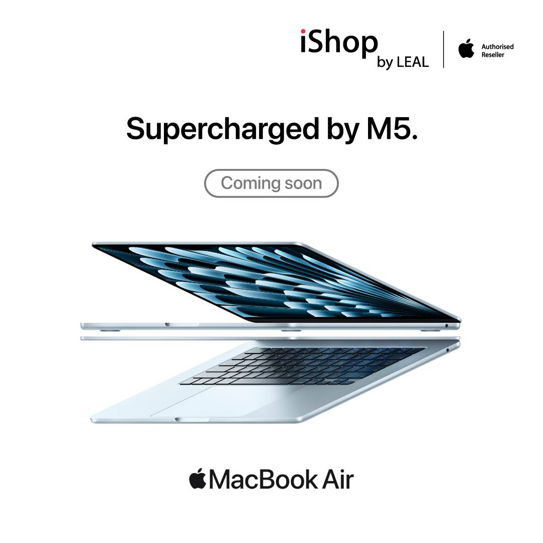 May be an image of text that says "iShop byLEAL Authorised B Reseller Supercharged by 5. Coming soon MacBookA Air"